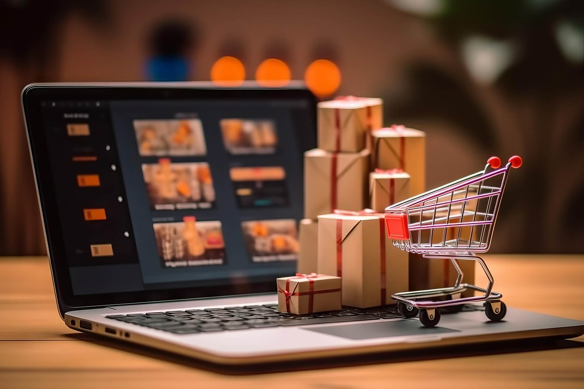 Empty toy card and boxes on top of a laptop