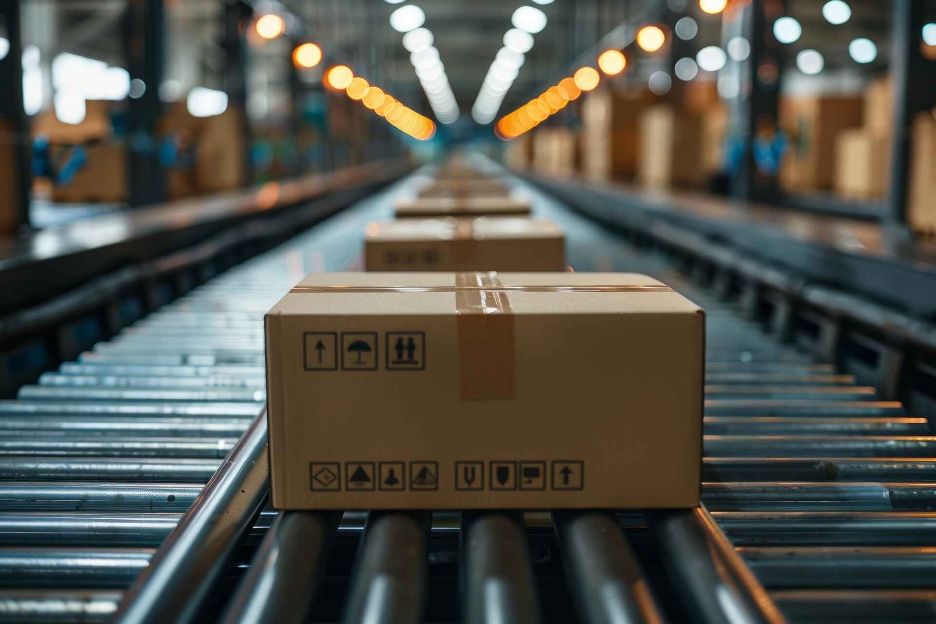 Packages being processed in a fulfillment center