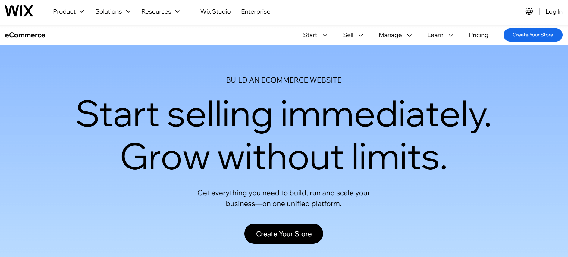 Wix ecommerce website builder homepage