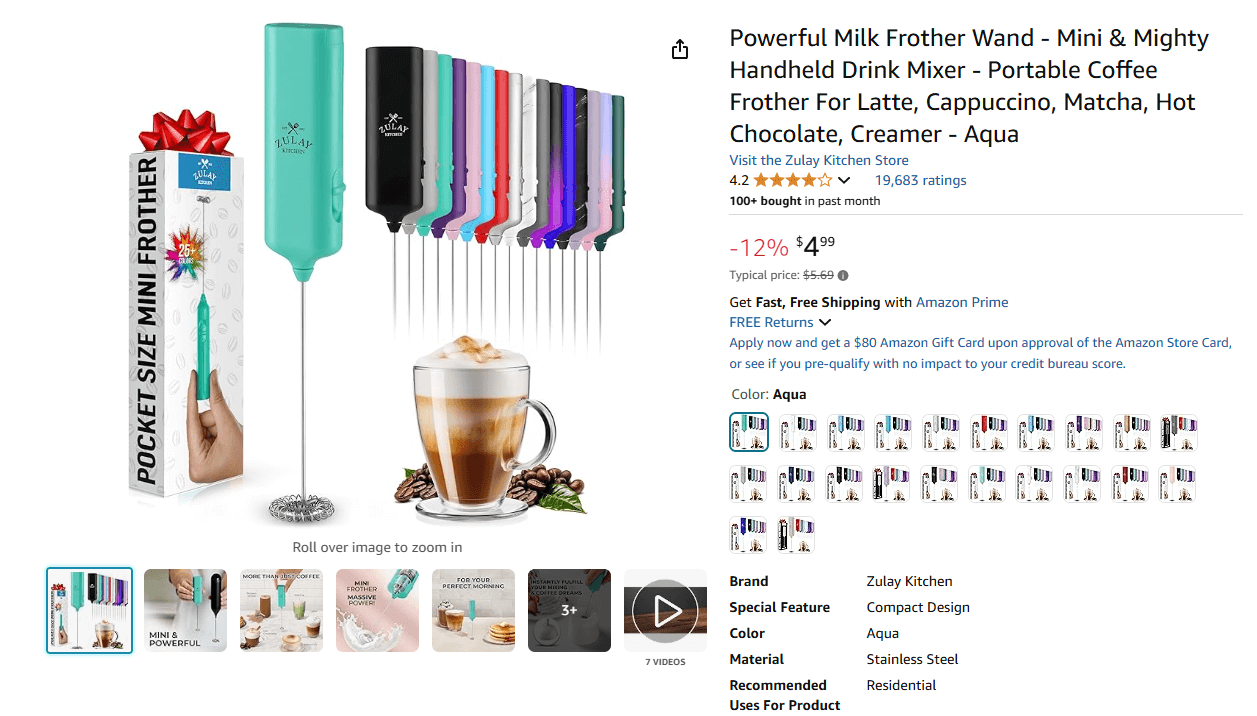 Amazon product listing page with title and description
