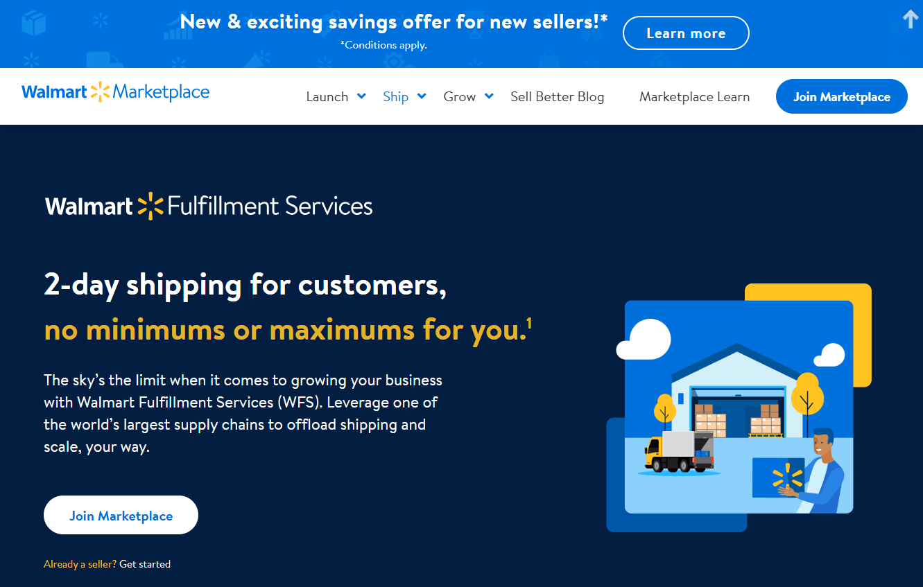 Walmart Marketplace website fulfillment page