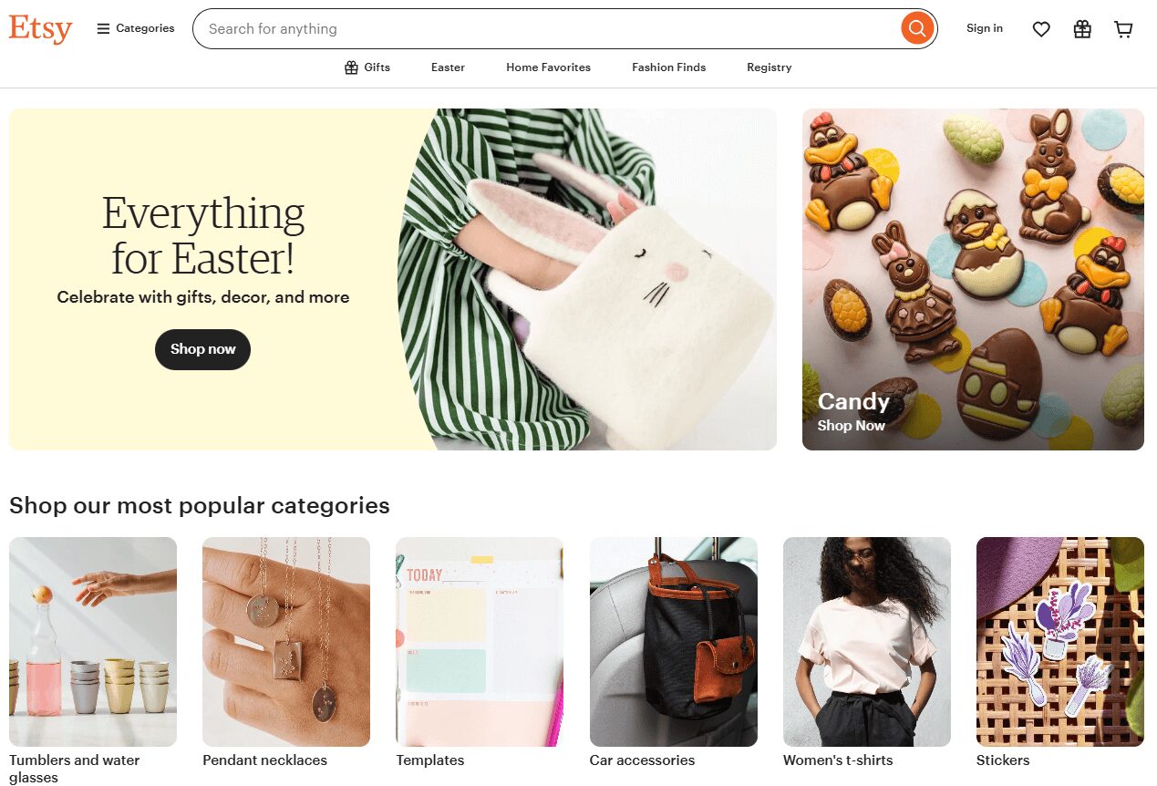 Etsy website homepage