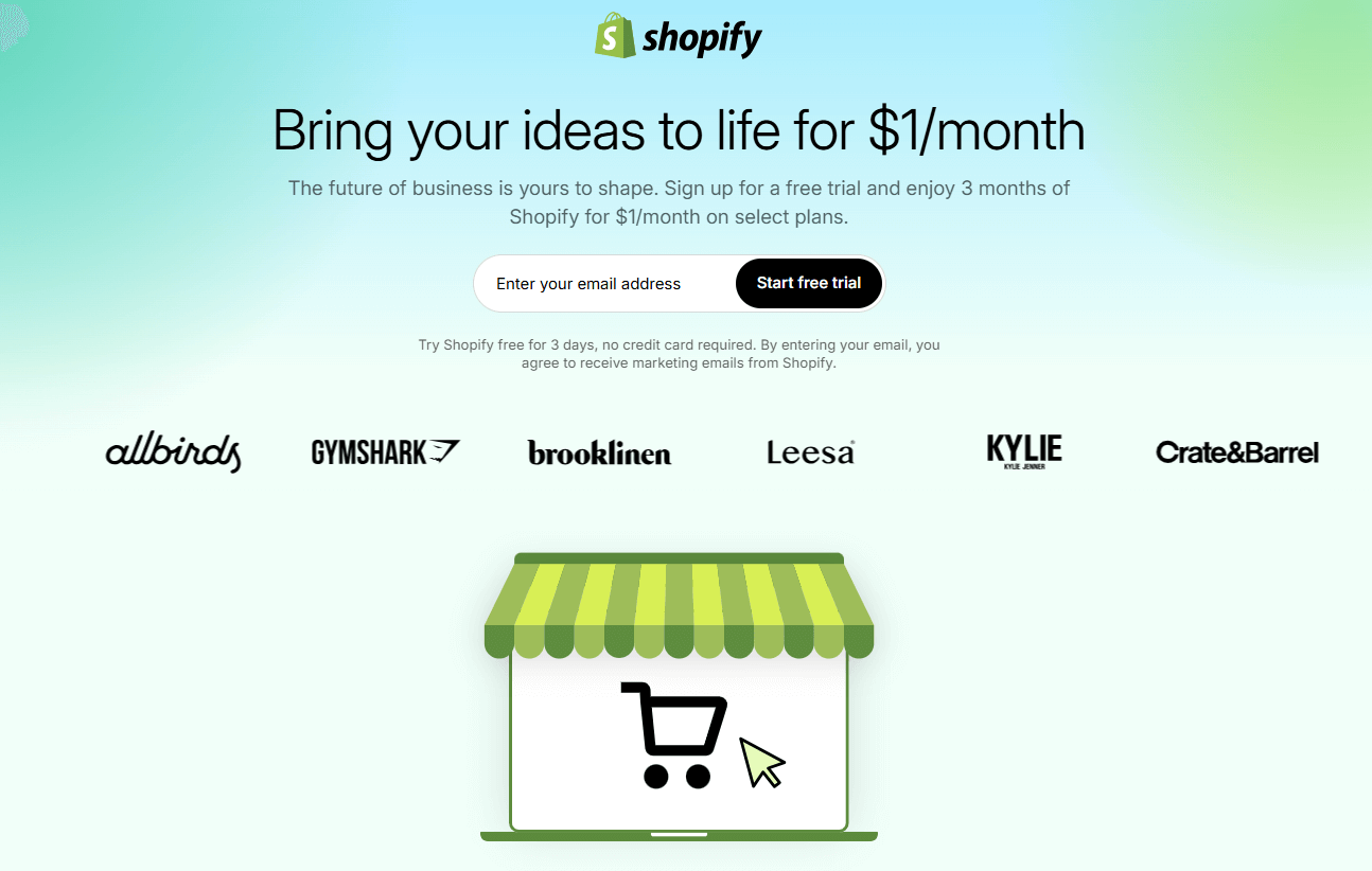 Shopify website homepage