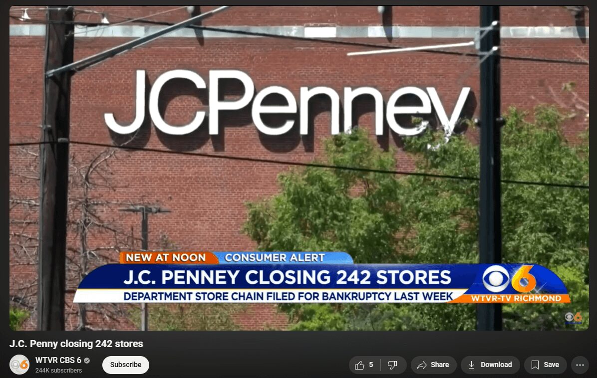 News about JCPenney filing for bankruptcy and closing its stores