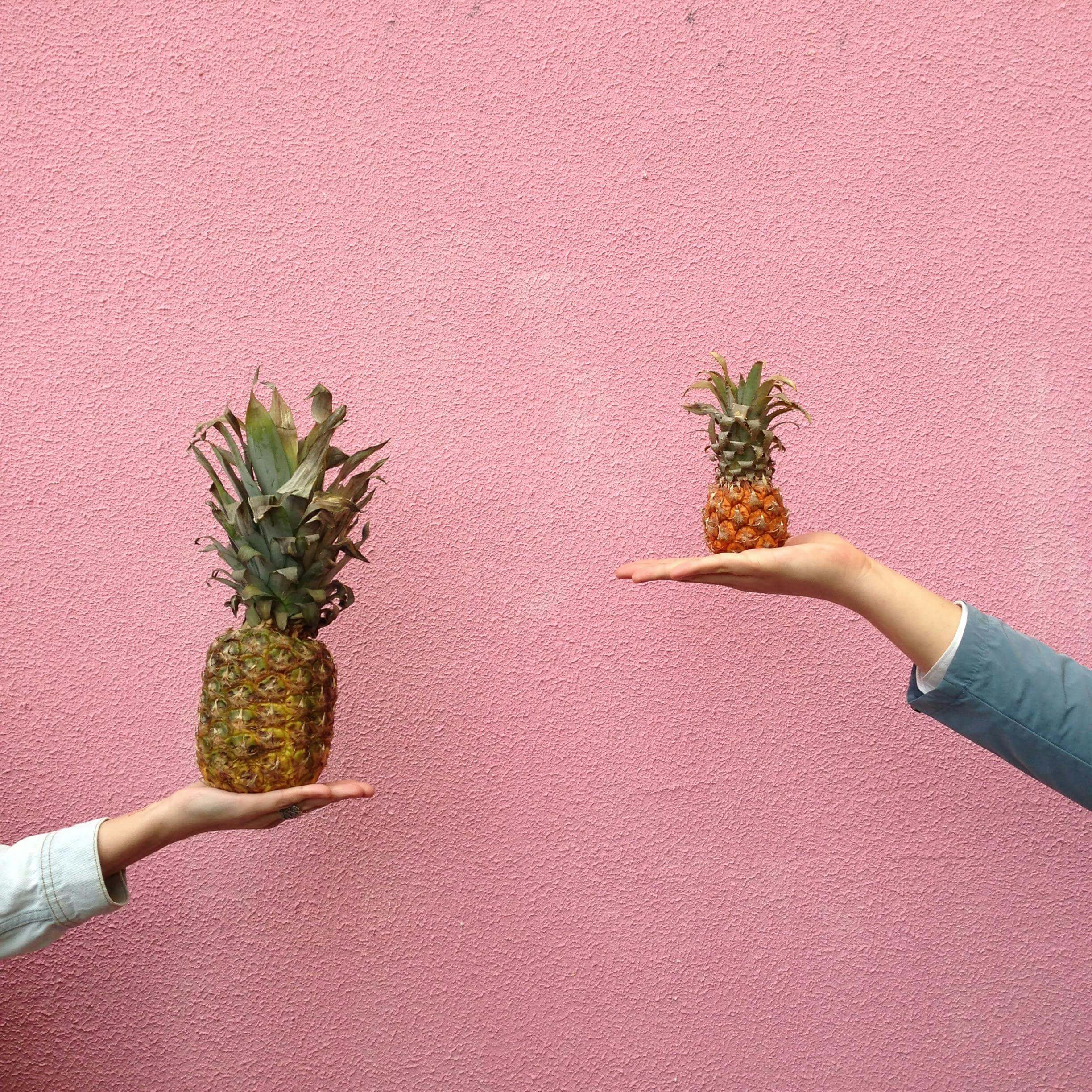 comparing two pineapples of different sizes