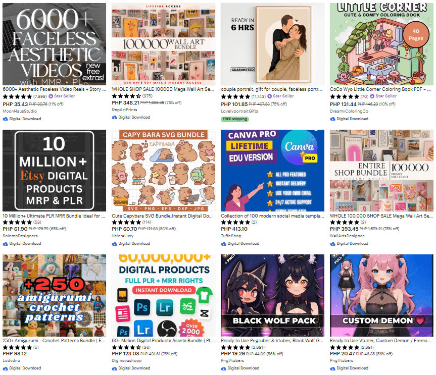 Etsy digital products