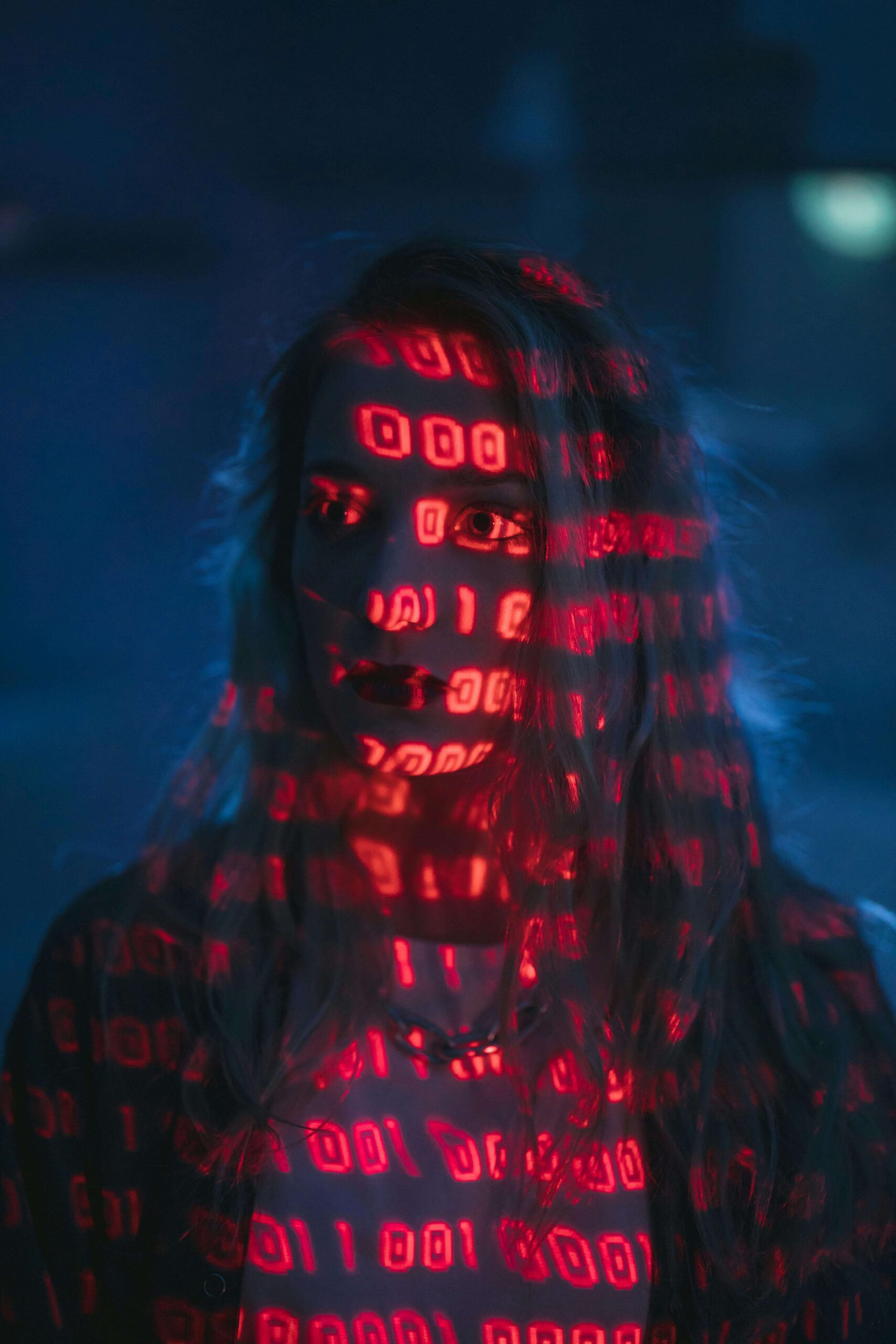 lady with coding markings on her face