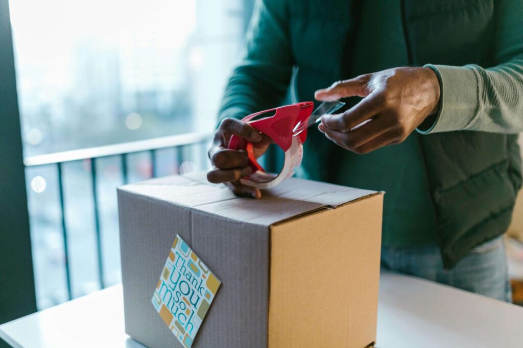 online sellers wrapping products for shipment